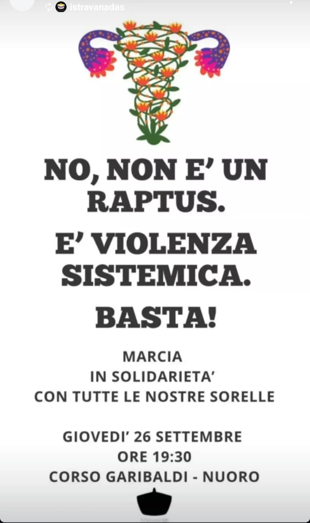 No, non e' un raptus e'violenza sistemica - basta! - marcia di solidarieta' nuoro giovedi' 26/9/2024