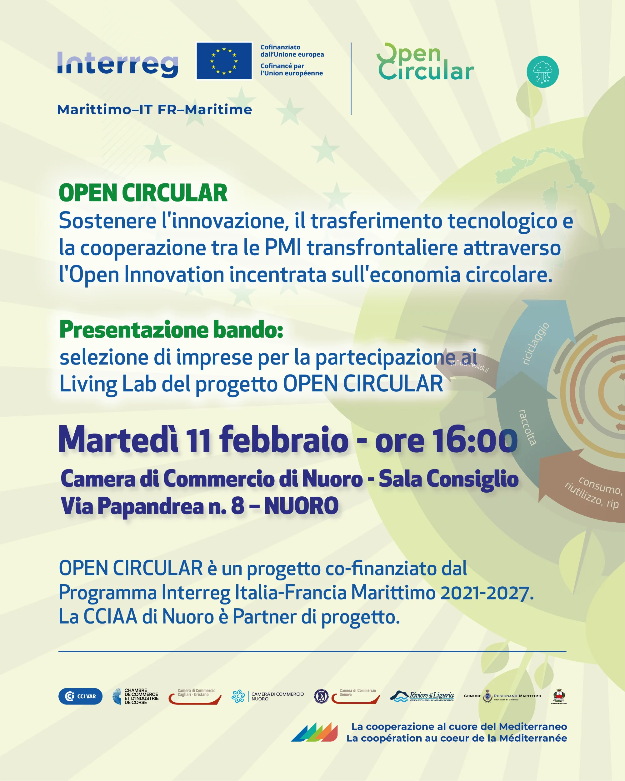 Evento  sul bando 'OPEN CIRCULAR' rivolto alle imprese: Martedì 11 febbraio ore 16:00.