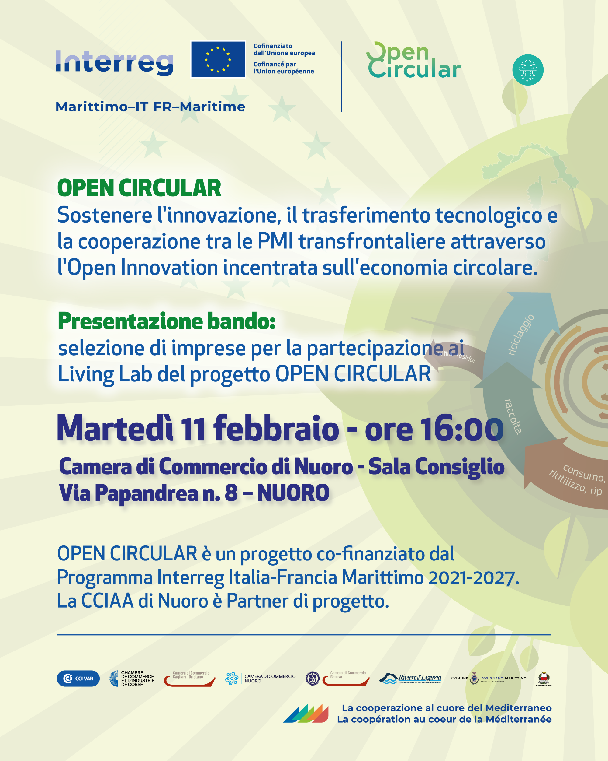 Evento  sul bando 'OPEN CIRCULAR' rivolto alle imprese: Martedì 11 febbraio ore 16:00.