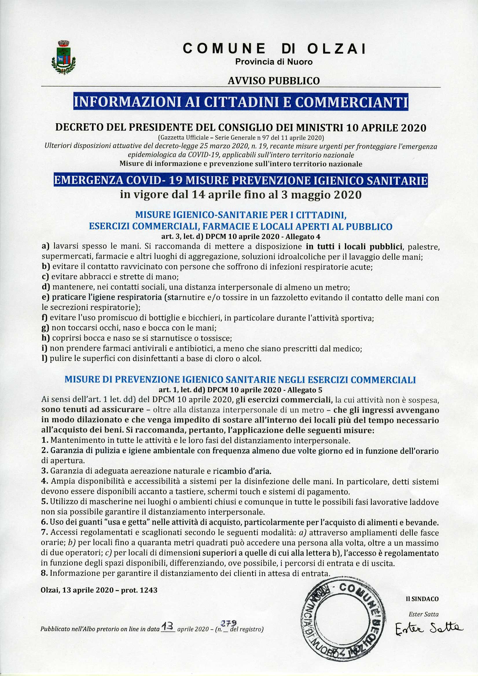 EMERGENZA COVID- 19 AVVISO MISURE PREVENZIONE IGIENICO SANITARIE in vigore dal 14 aprile 2020